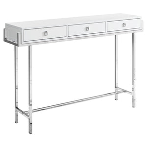 Glossy White Chrome Metal Accent Table