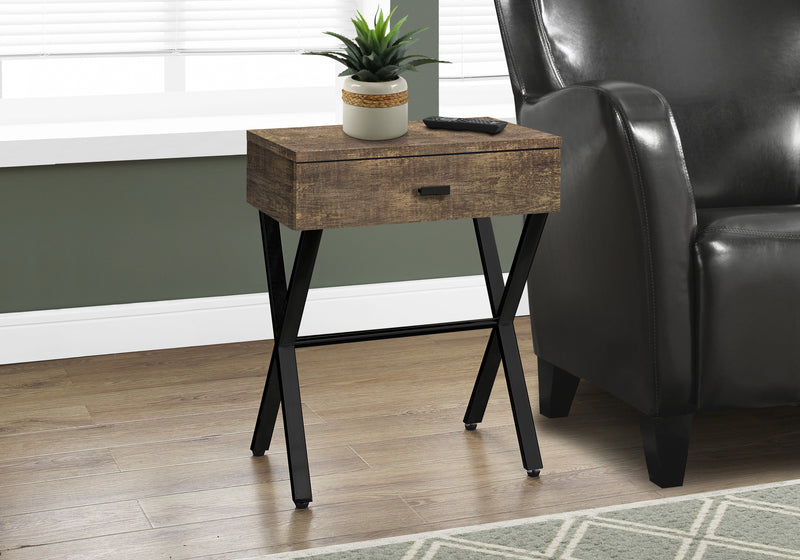 Brown Reclaimed Wood Black Metal Accent Table