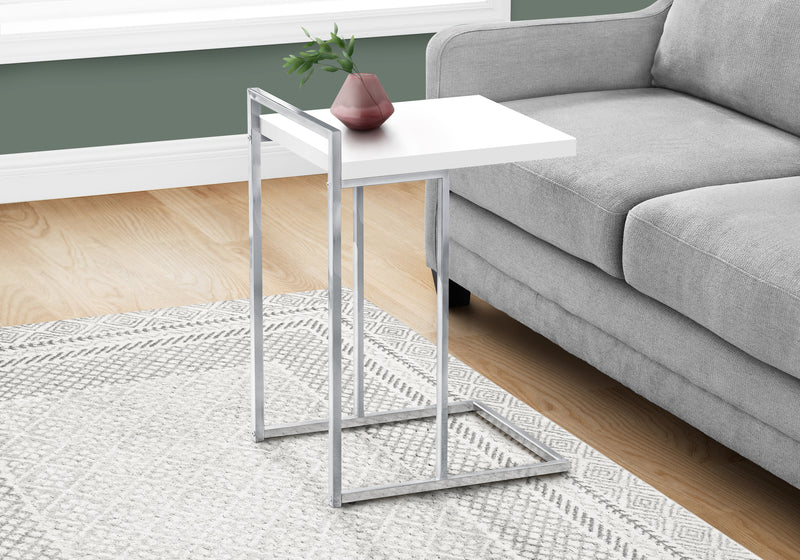 Glossy White Chrome Metal Side Table