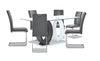 Jaye 7pc Dining Set with Table & 6 Chairs, Glass Top, Pedestal Base, 63\"W - Grey & White