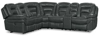 Leo 6-Piece Leather-Look Fabric Power Reclining Sectional with Storage Console and Dual Cupholders - Grey