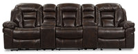Leo 5-Piece Leather-Look Fabric Home Theatre Power Reclining Sectional with Storage Consoles and Cupholders - Walnut Brown