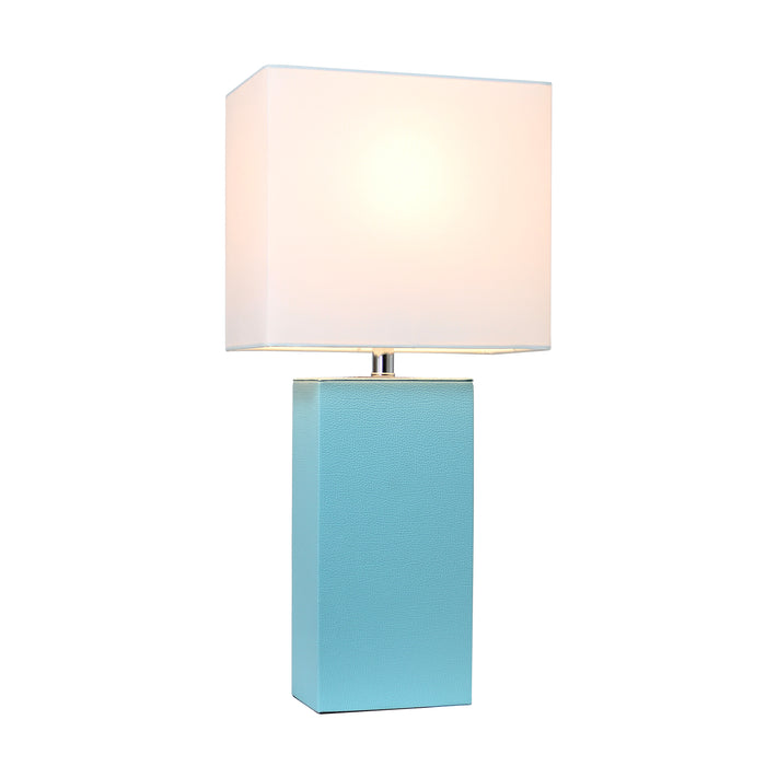 Elegant Designs Modern Leather Table Lamp with White Fabric Shade, Aqua