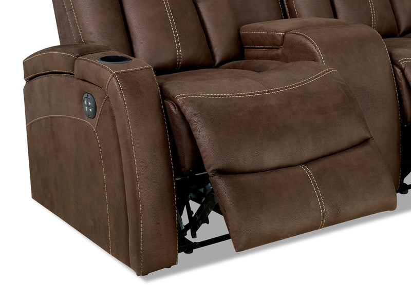 Ross 72.5\" Faux Suede Fabric Power Reclining Loveseat with Power Headrests and Storage Console - Chocolate Brown