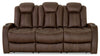 Ross 83\" Faux Suede Fabric Power Reclining Sofa with Power Headrests and Fold-Down Console - Chocolate Brown