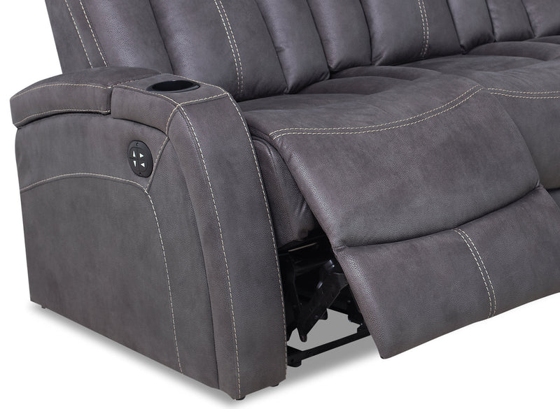 Ross 83\" Faux Suede Fabric Power Reclining Sofa with Power Headrests and Fold-Down Console - Pewter Grey