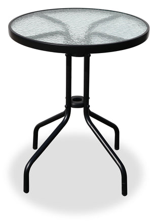 Sindal Outdoor Patio Bistro Table - Round, Glass Table Top, Powder Coated Steel Frame - Black