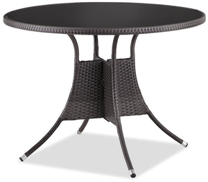 Vallarta Outdoor Patio Table - Hand-Woven Resin Wicker, Round Tempered Glass Table Top, UV & Weather Resistant - Grey