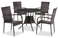 Vallarta 5-Piece Outdoor Patio Set with Round Table & 4 Chairs - Hand-Woven Resin Wicker, Tempered Glass Table Top, UV & Weather Resistant - Grey