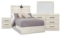 Abby 6pc Bedroom Set with Panel Bed, Dresser, Mirror & Nightstand, LED, USB, White - Full Size