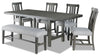Alto 6pc Dining Set with Table, Bench & 4 Chairs, 65-83\"W Extension, Trestle Base - Grey