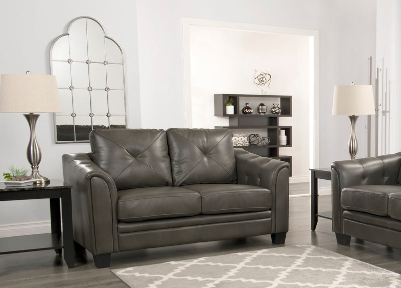 Andi 62\" Leather-Look Fabric Loveseat with Button Tufting - Grey