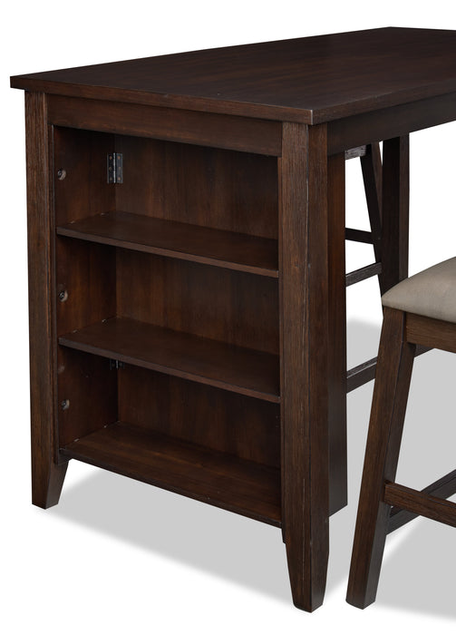 Astoria 5pc Counter-Height Dining Set with Table & 4 Chairs, Built-in Shelves, 60\"W - Brown