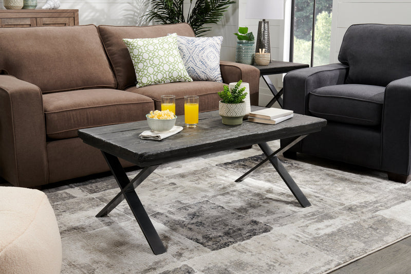 Astana 48" Rustic Coffee Table - Brown with Black Iron Legs - The Brick