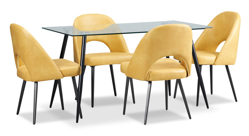 Kort & Co. Bay Dining Chair with Vegan Leather Fabric, Metal - Mustard