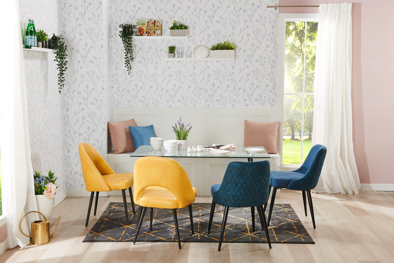 Kort & Co. Bay Dining Chair with Vegan Leather Fabric, Metal - Mustard