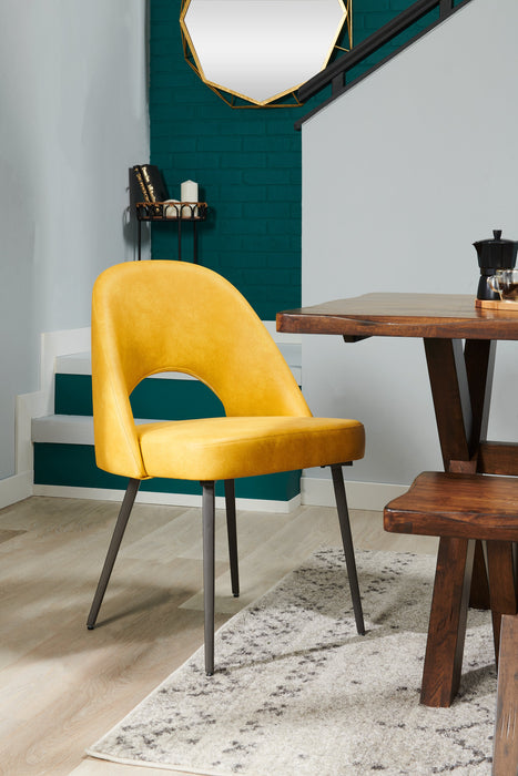 Kort & Co. Bay Dining Chair with Vegan Leather Fabric, Metal - Mustard