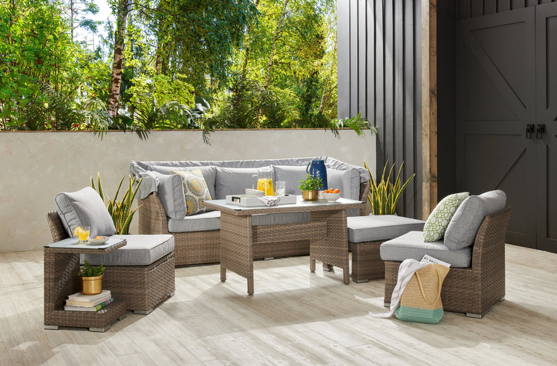 Bermuda 6-Piece Canopy Outdoor Patio Conversation Set - Hand-Woven Resin Wicker, UV & Weather Resistant - Grey