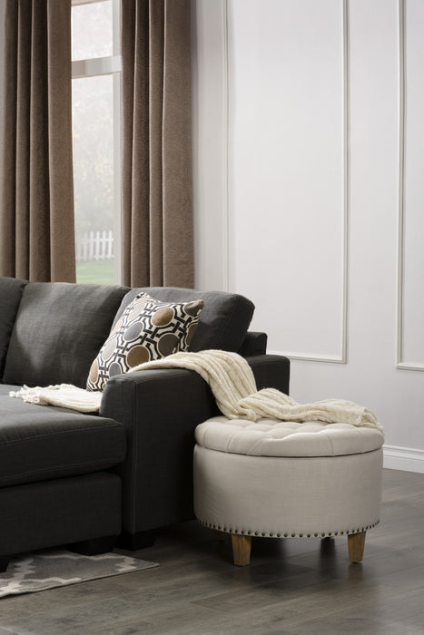 Made in Canada Nina 2-Piece Linen-Look Fabric Reversible Sectional with Accent Pillows - Grey