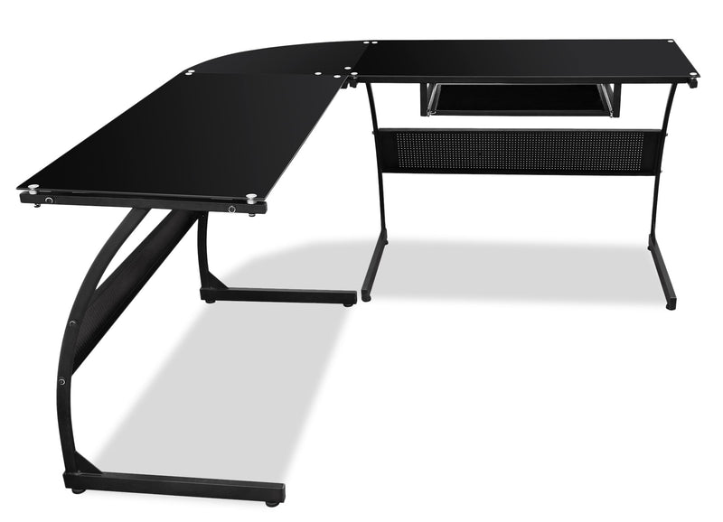 Cairo 59" Glass Top LShaped Desk Black The Brick