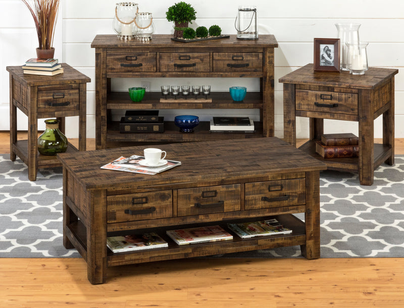 Casey 48\" Rustic Coffee Table with Storage, Shelf and Casters - Brown Wood