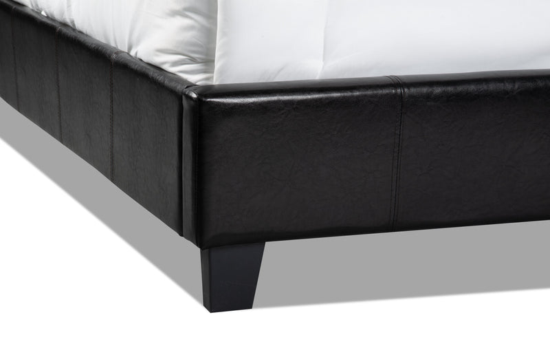 Chase Upholstered Bed in Brown Vegan-Leather Fabric - Queen Size