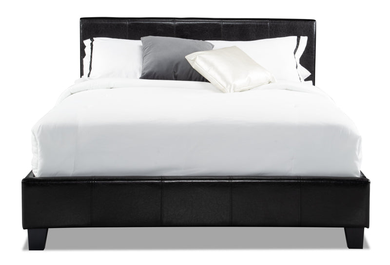 Chase Upholstered Bed in Brown Vegan-Leather Fabric - Queen Size