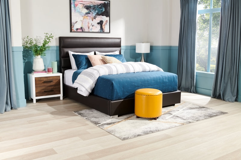 Kort & Co. Clay Upholstered Platfom Bed in Brown Vegan-Leather Fabric, Tufted - Full Size