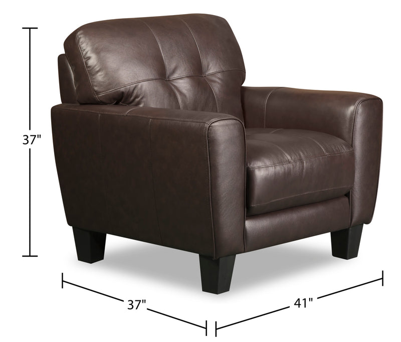 Curt 41\" Genuine Leather Chair with Button Tufting - Brown