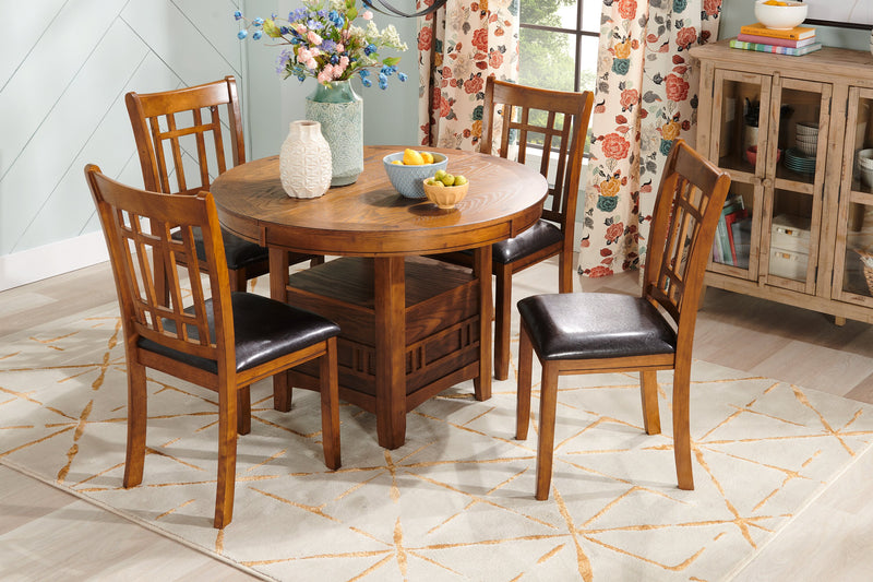 Dena 5pc Dining Set with Table & 4 Chairs, 42-60\"W Extension, Round  - Oak Brown