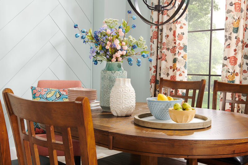 Dena 5pc Dining Set with Table & 4 Chairs, 42-60\"W Extension, Round  - Oak Brown