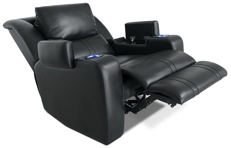Cato 36.50\" Leather-Look Fabric Power Reclining Chair with Power Headrest and Dual Cupholders - Black