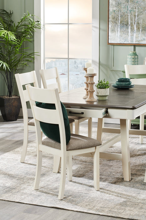 Echo 7pc Dining Table Set with Table & 6 Chairs, Storage Drawers, Trestle Base, 70\"W - White/Grey