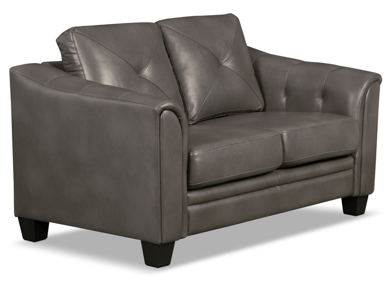 Andi 62\" Leather-Look Fabric Loveseat with Button Tufting - Grey
