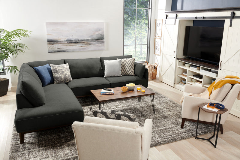 Cindy Crawford Home Gena 2-Piece Left-Facing Linen-Look Fabric Sectional with Wood Legs - Charcoal Grey