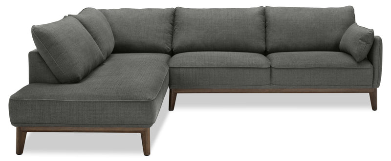Cindy Crawford Home Gena 2-Piece Left-Facing Linen-Look Fabric Sectional with Wood Legs - Charcoal Grey