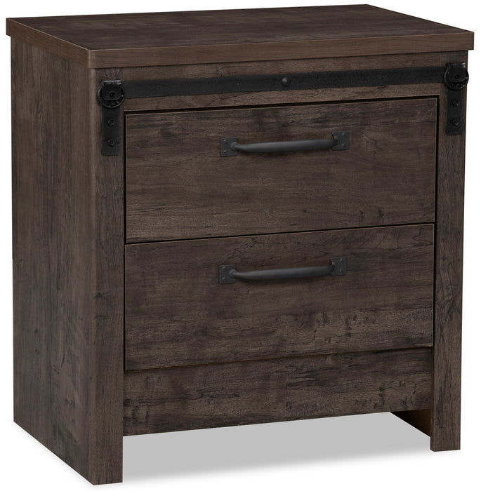 Grayson Bedside 2-Drawer Nightstand, 23.8\"W x 24.8\"H, Made in Canada, Rustic - Dark Grey