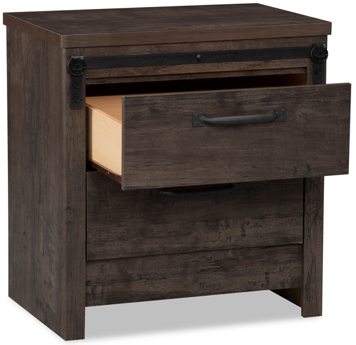 Grayson Bedside 2-Drawer Nightstand, 23.8\"W x 24.8\"H, Made in Canada, Rustic - Dark Grey