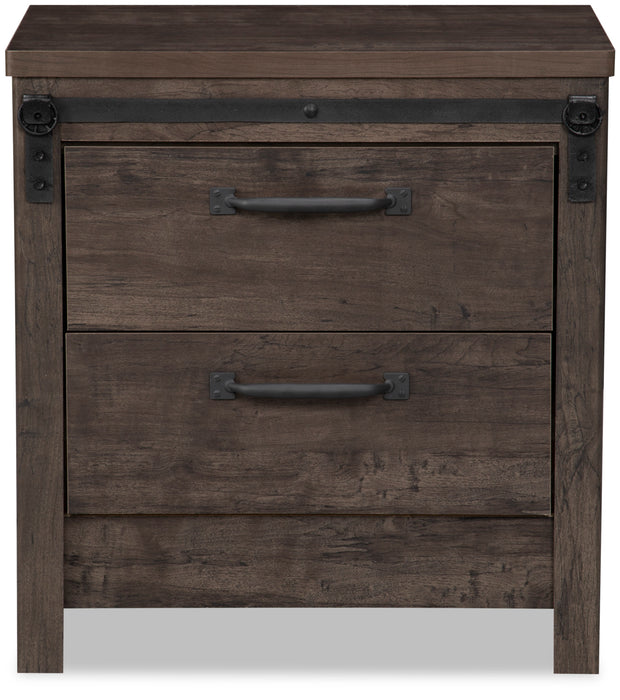 Grayson Bedside 2-Drawer Nightstand, 23.8\"W x 24.8\"H, Made in Canada, Rustic - Dark Grey