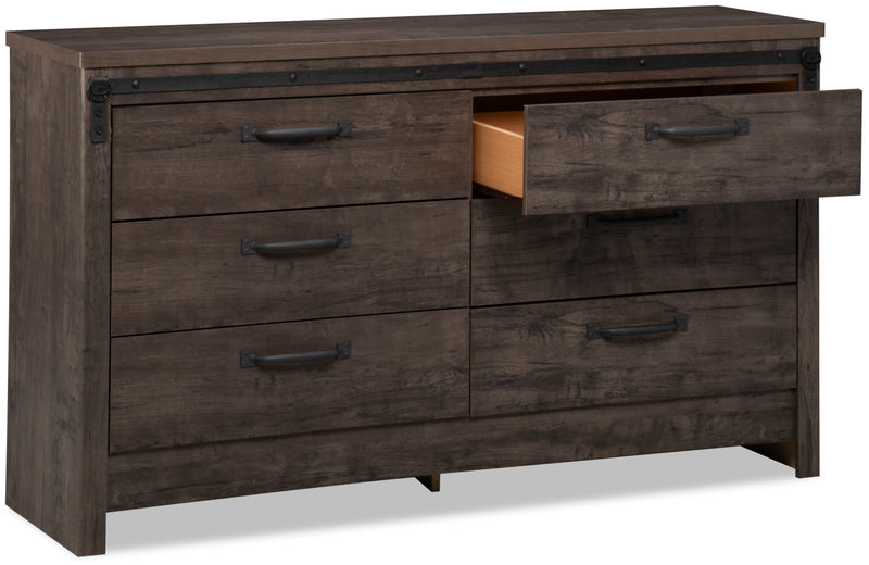 Grayson Bedroom 6-Drawer Dresser, 56.6\"W x 32.3\"H, Made in Canada, Rustic - Dark Grey