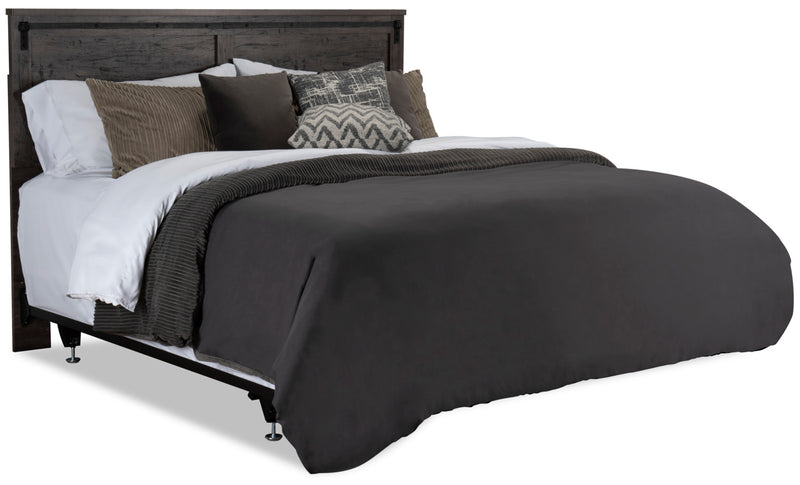 Grayson Panel Bed with Headboard & Frame, Made in Canada, Rustic, Dark Grey - King Size