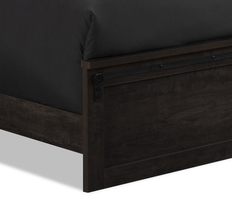 Grayson Panel Bed with Headboard & Frame, Made in Canada, Rustic, Dark Grey - Queen Size