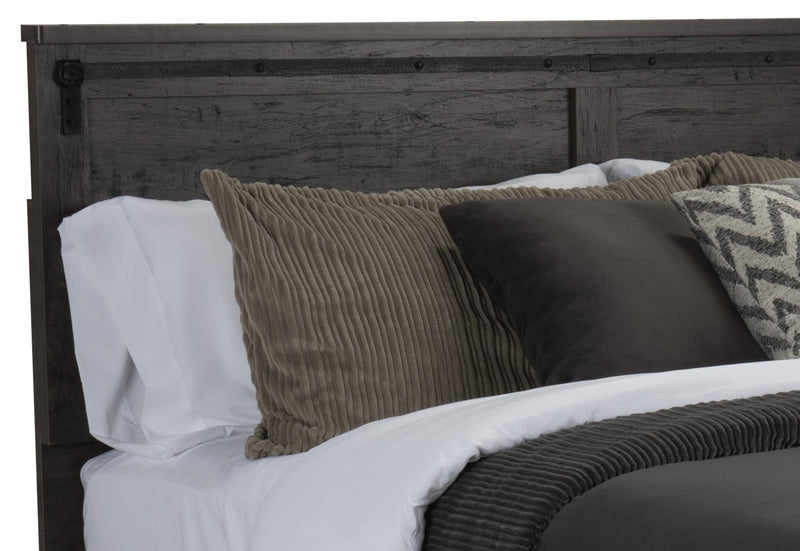 Grayson Panel Bed with Headboard & Frame, Made in Canada, Rustic, Dark Grey - Queen Size
