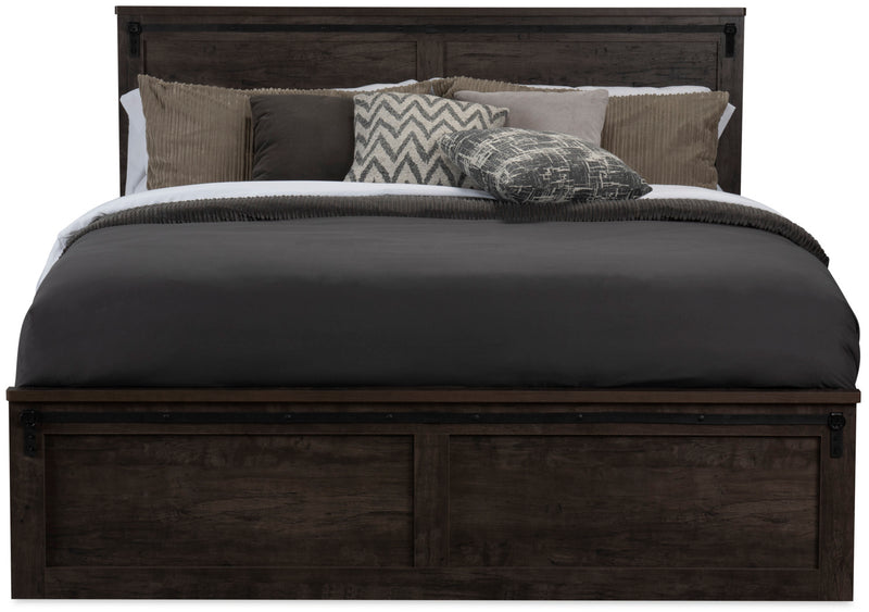 Grayson Panel Bed with Headboard & Frame, Made in Canada, Rustic, Dark Grey - King Size
