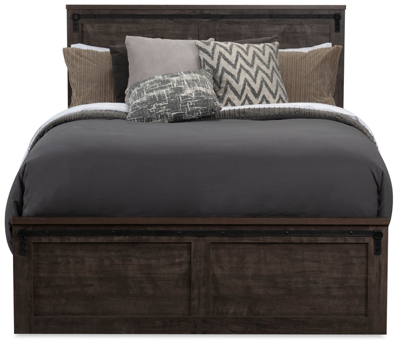 Grayson Panel Bed with Headboard & Frame, Made in Canada, Rustic, Dark Grey - Queen Size