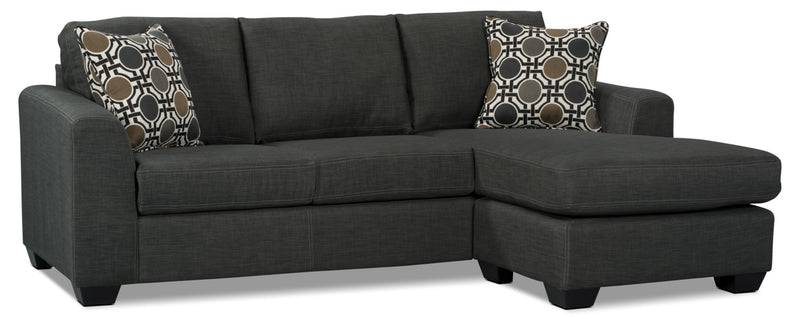 Made in Canada Nina 2-Piece Linen-Look Fabric Reversible Sectional with Accent Pillows - Grey