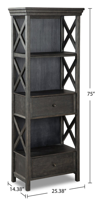 Isla Display Shelft with Storage Drawers, 25.4\"W - Rustic Black