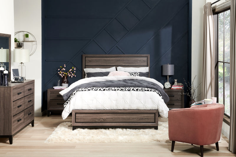 Kate Panel Bed with Headboard & Frame, Grey/Brown - Queen Size