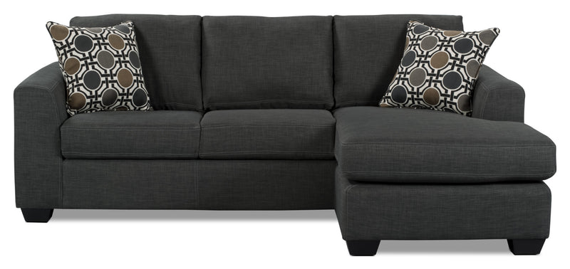 Made in Canada Nina 2-Piece Linen-Look Fabric Reversible Sectional with Accent Pillows - Grey