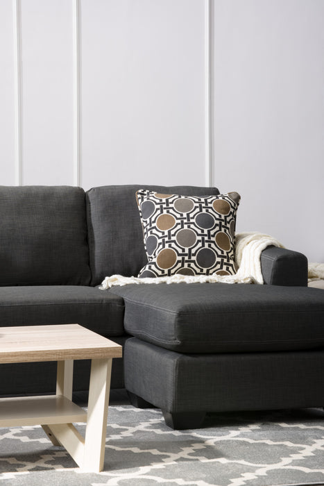 Made in Canada Nina 2-Piece Linen-Look Fabric Reversible Sectional with Accent Pillows - Grey